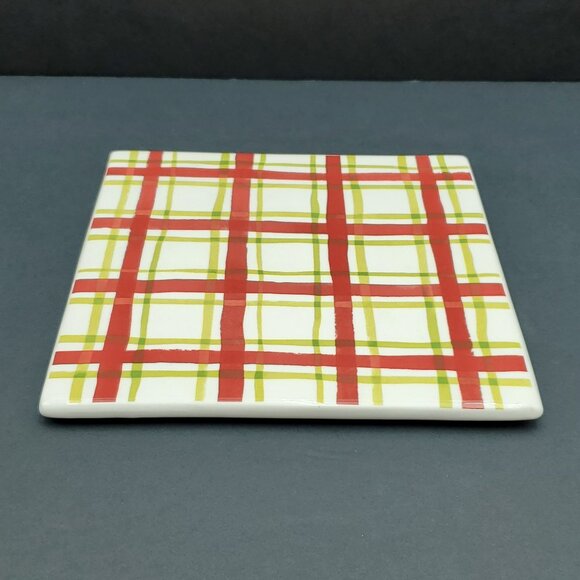 Crate & Barrel Plaid Trivet Crate&Barrel Holiday Red Green Checked Trivet - Picture 4 of 4